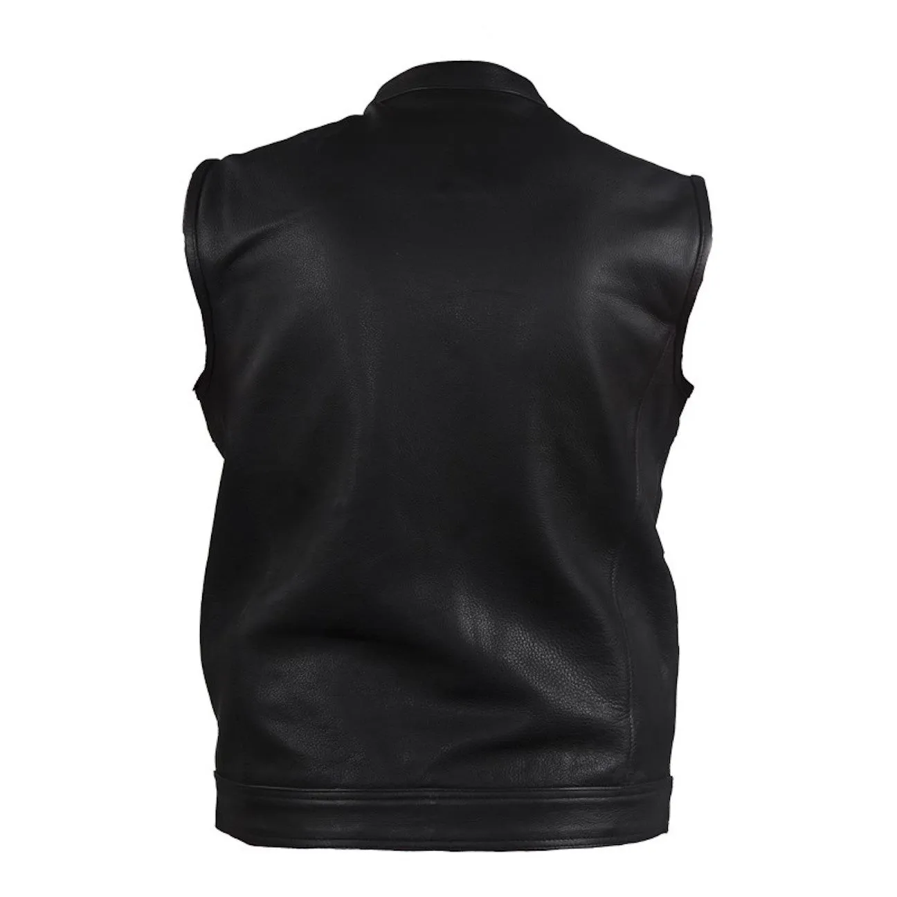 Mens Naked Leather Motorcycle Vest With Concealed Snaps Solid Back