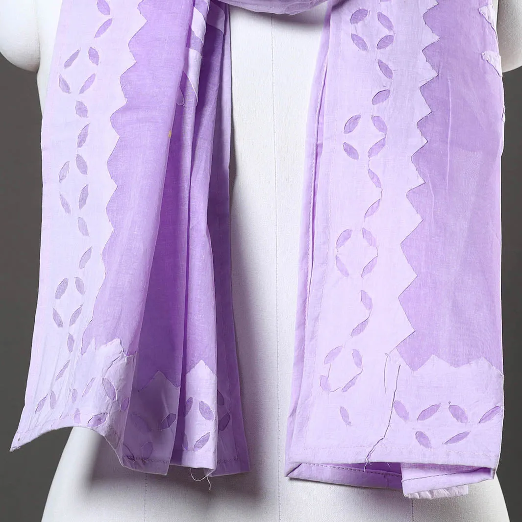 Purple - Barmer Applique Cut Work Cotton Stole
