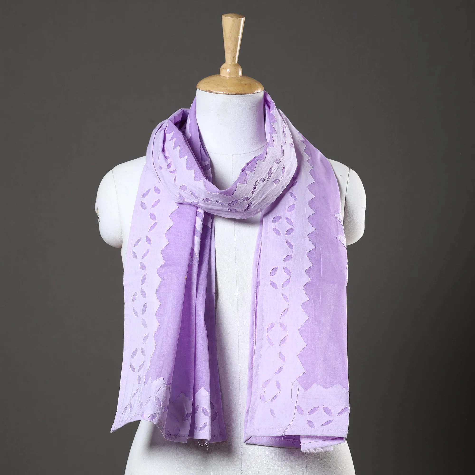 Purple - Barmer Applique Cut Work Cotton Stole