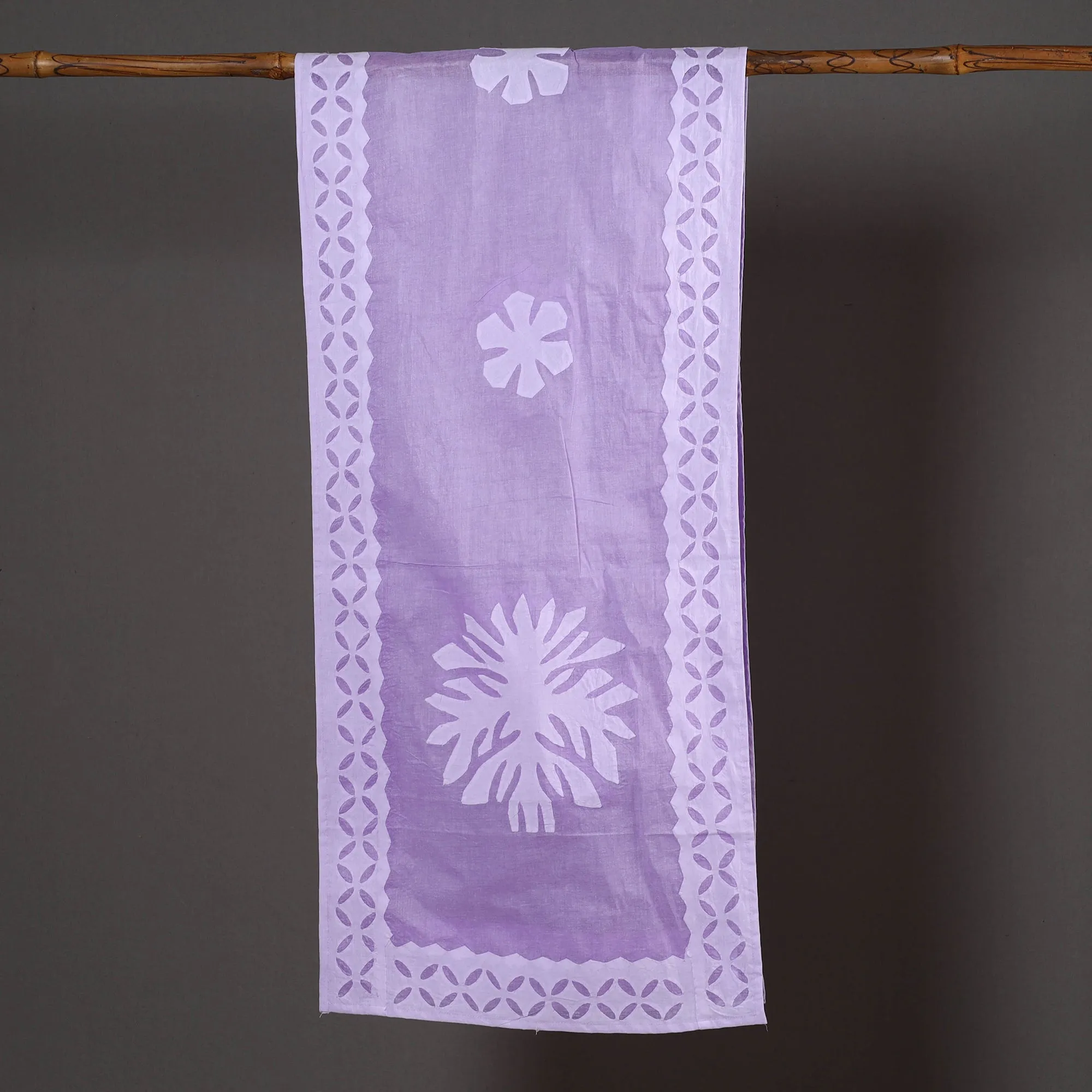 Purple - Barmer Applique Cut Work Cotton Stole