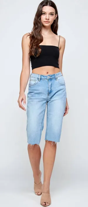 Sailor Light Wash High Rise Bermuda Shorts