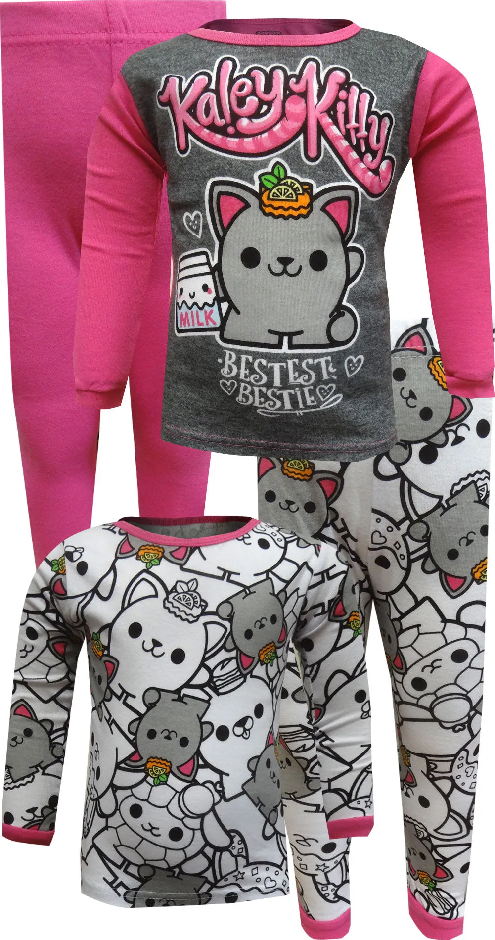 Smooshy Mushy Squishy Kaley Kitty 4 piece Pink Cotton Pajamas