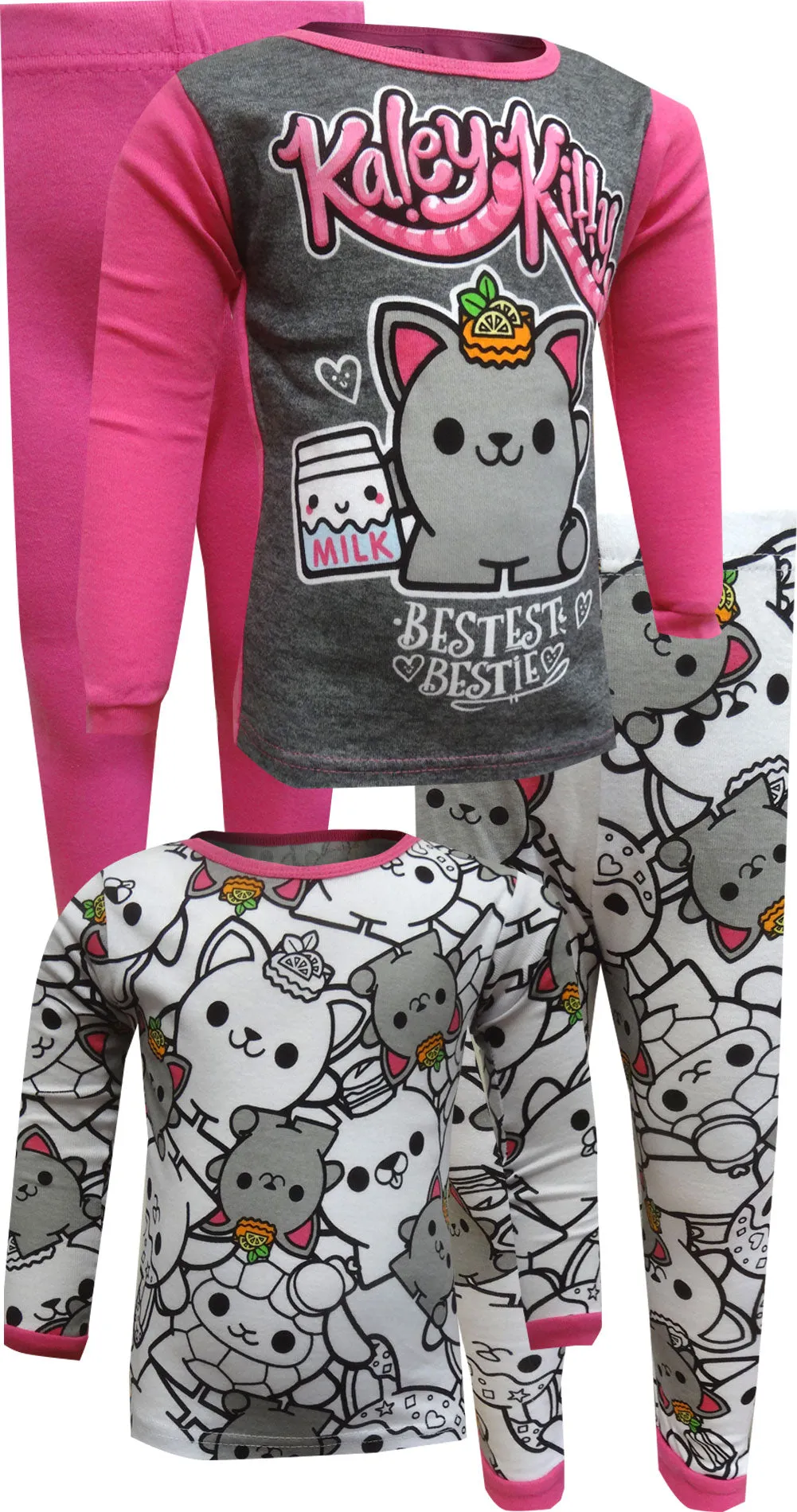 Smooshy Mushy Squishy Kaley Kitty 4 piece Pink Cotton Pajamas