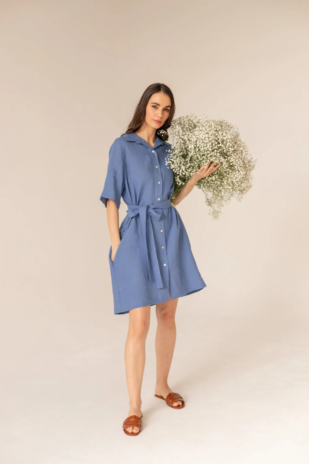 Soleil Linen Dress Blue