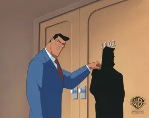Superman the Animated Series Original Production Cel on Original Background: Clark Kent