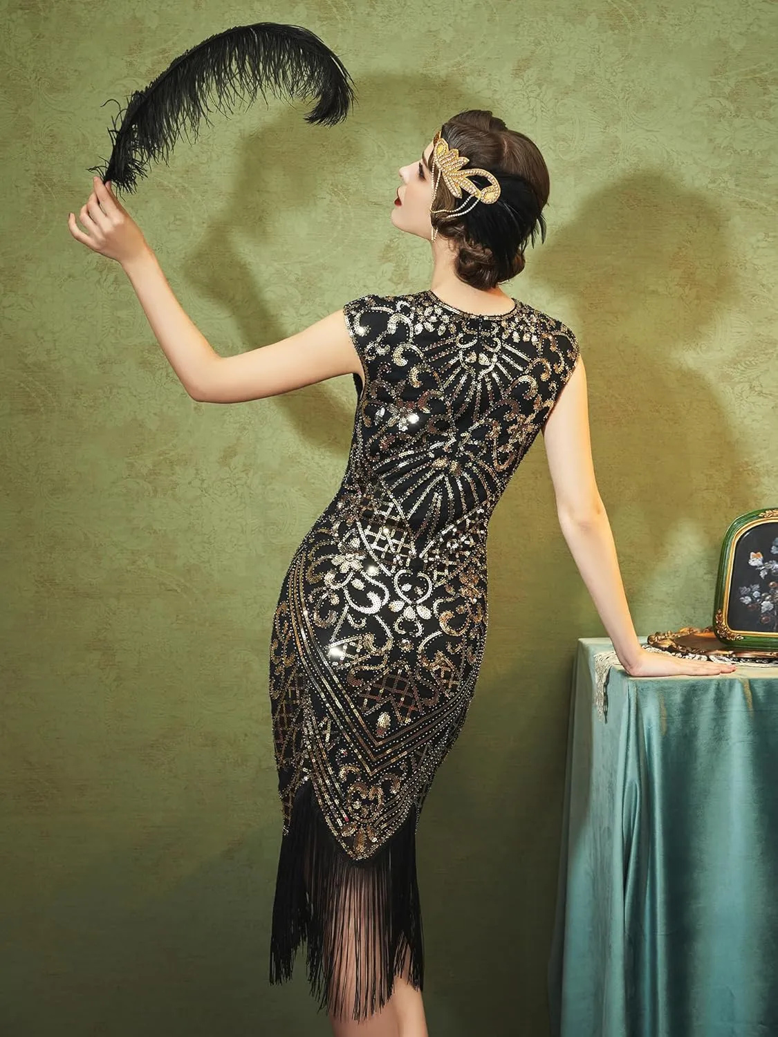 SWEETV Women's Flapper Dresses 1920s Great Gatsby Dresses Sequin Fringed Roaring 20s Cocktail Dress