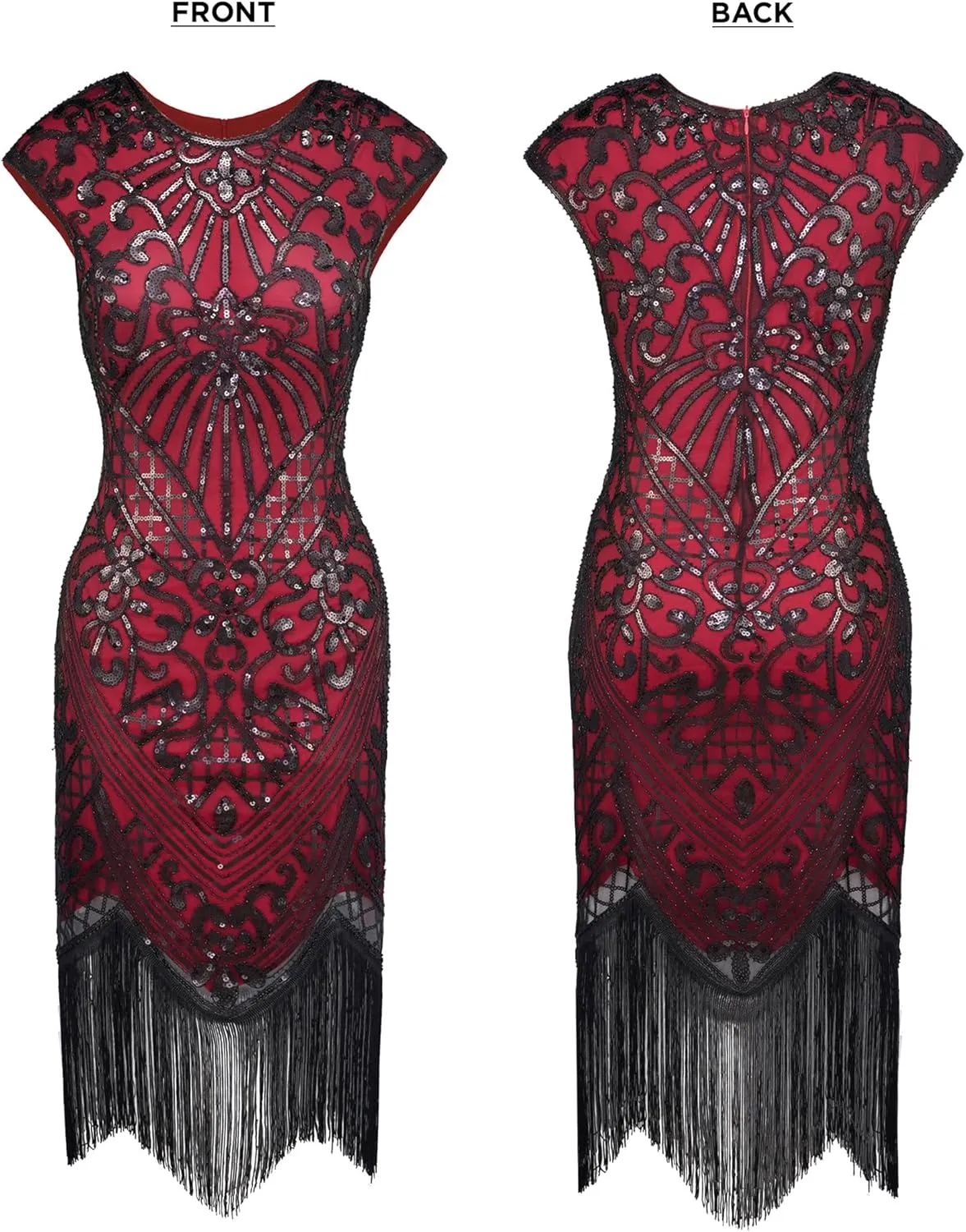 SWEETV Women's Flapper Dresses 1920s Great Gatsby Dresses Sequin Fringed Roaring 20s Cocktail Dress