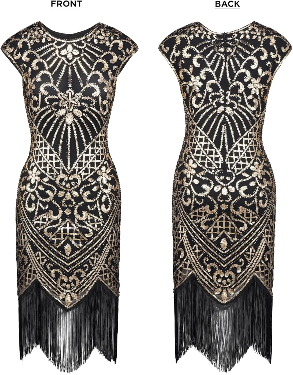 SWEETV Women's Flapper Dresses 1920s Great Gatsby Dresses Sequin Fringed Roaring 20s Cocktail Dress