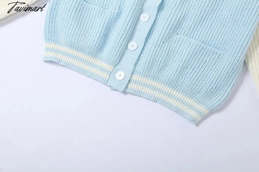 Tavimart Autumn Winter Women Cardigans Warm Knitted Sweater Jacket Pocket Contrasting Knit Cardigan Coat Lady Loose Sweaters Tops