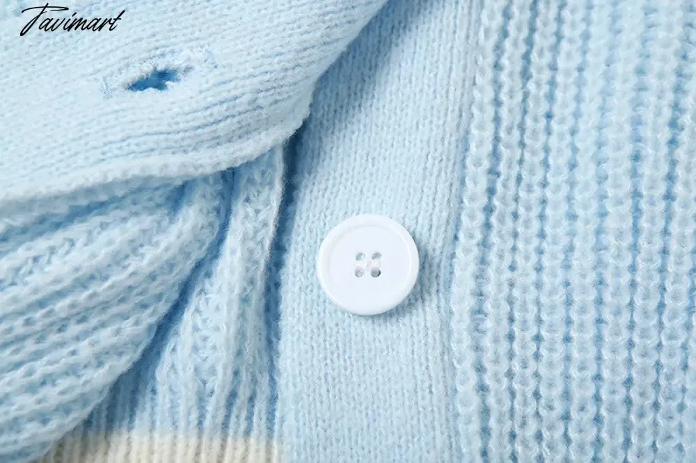 Tavimart Autumn Winter Women Cardigans Warm Knitted Sweater Jacket Pocket Contrasting Knit Cardigan Coat Lady Loose Sweaters Tops
