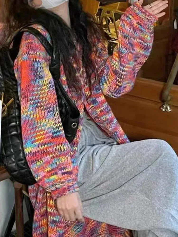 TAVIMART  -  Knitted Sweaters for Women Fashion Streetwear Vintage Jumpers New Autumn Winter Loose Long Sleeve Single Breasted Cardigan
