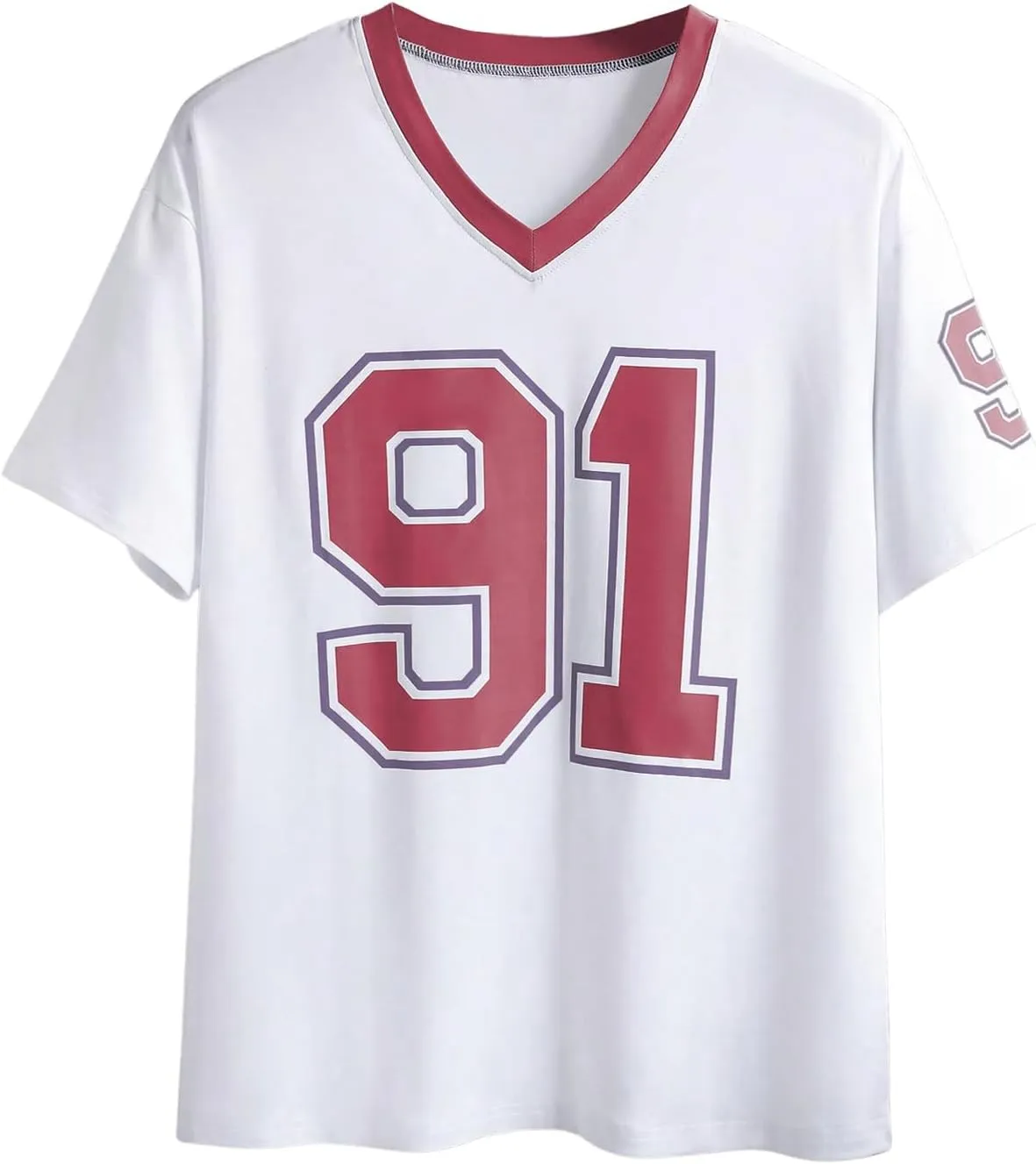 Verdusa Women's Short Sleeve Letter Graphic Loose T Shirt V Neck Drop Shoulder Tee Tops