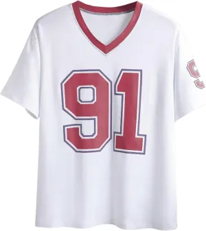 Verdusa Women's Short Sleeve Letter Graphic Loose T Shirt V Neck Drop Shoulder Tee Tops