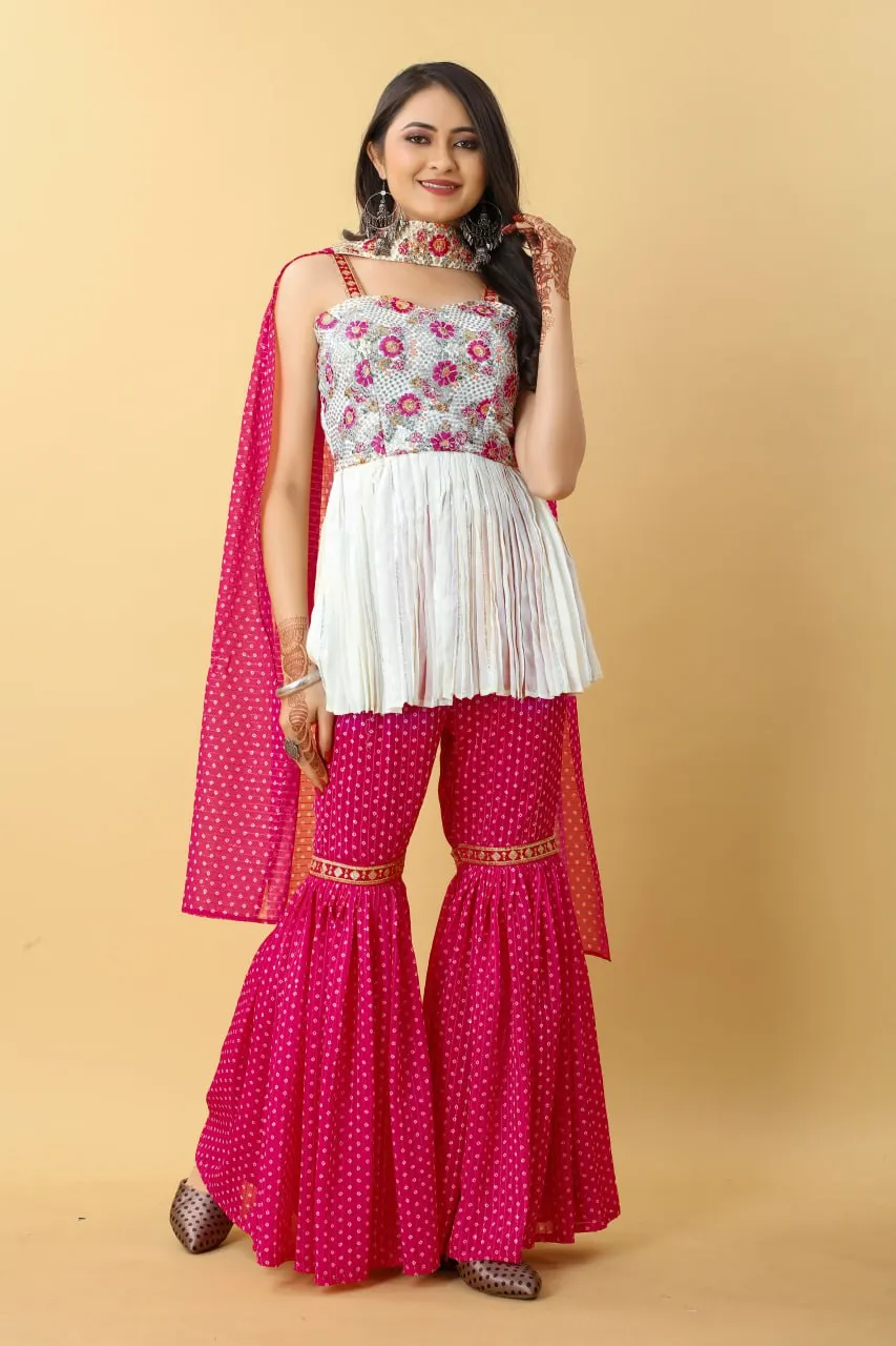 Wedding-ready Palazzo Set with Pink Embroidery