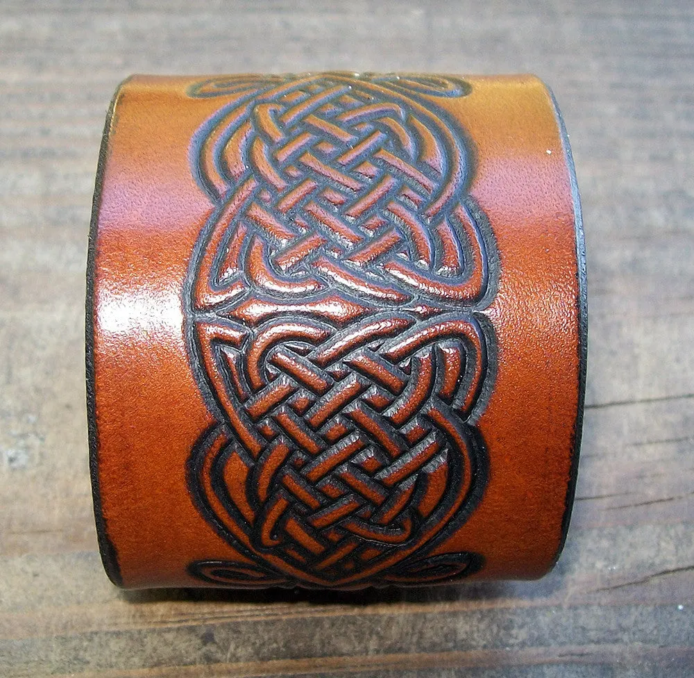 Wide Leather Cuff Bracelets Celtic Knot