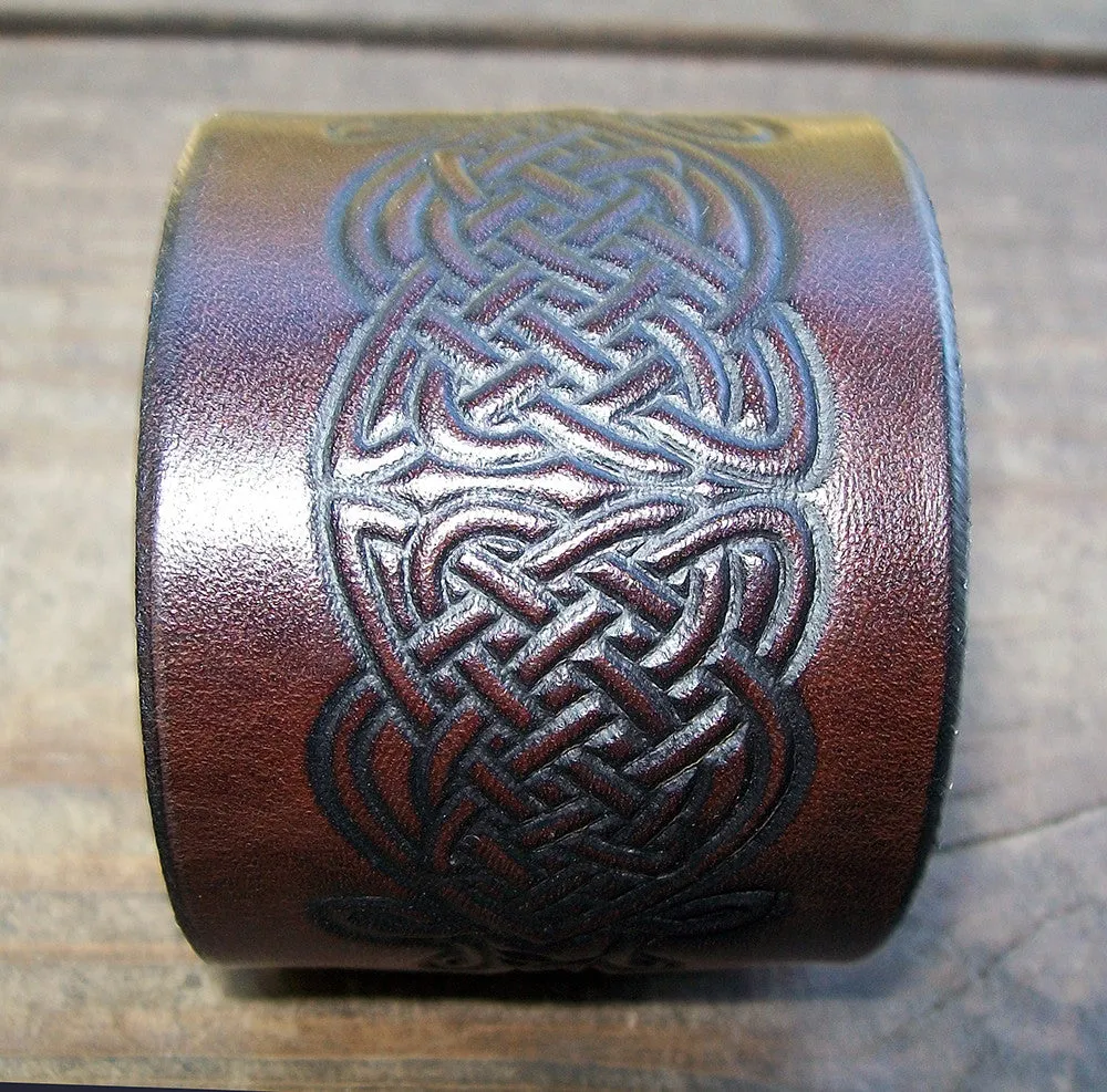 Wide Leather Cuff Bracelets Celtic Knot