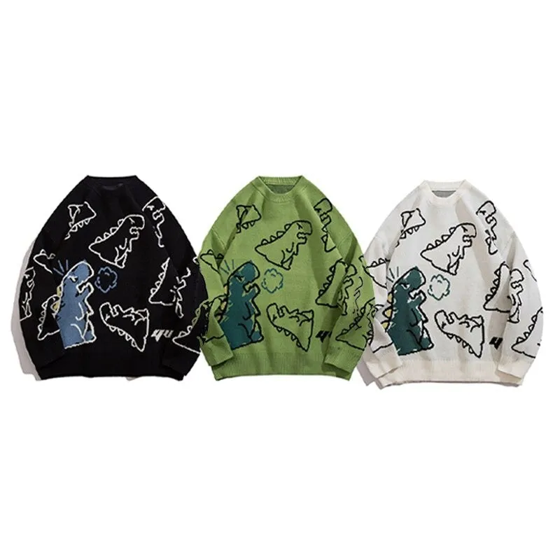 Winter Loose Dinosaur Pattern Knitted Sweaters