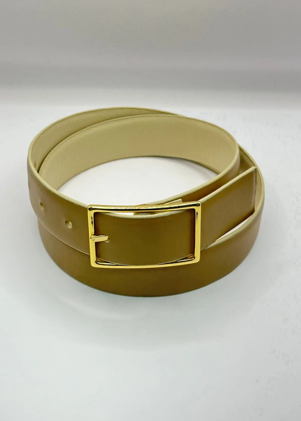 W.KLEINBERG Reversible Calf Belt with Gold Buckle - Bone/Camel