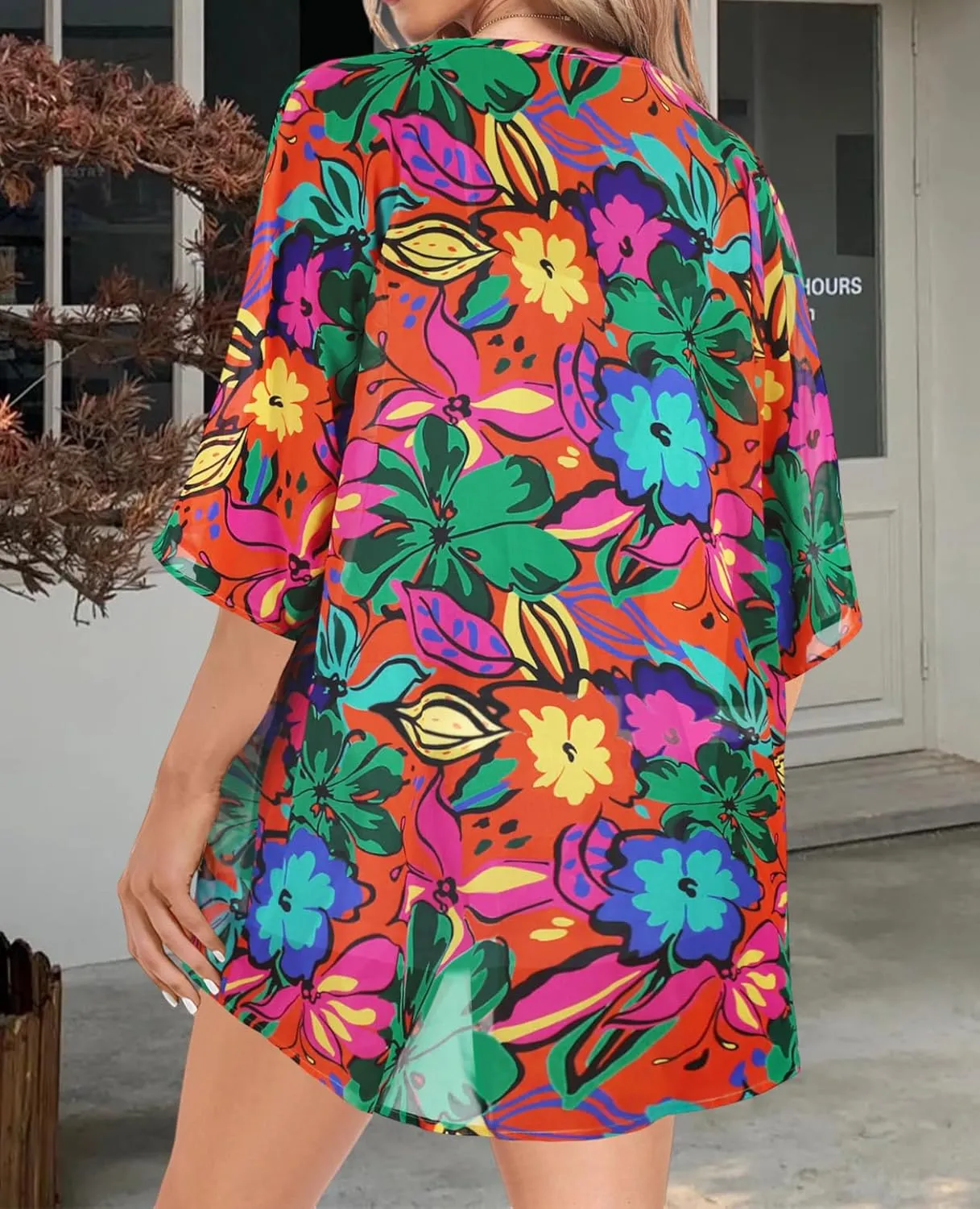 Women Kimono Cardigans Casual Summer Tops Cover up Open Front Floral Print Resort Wear