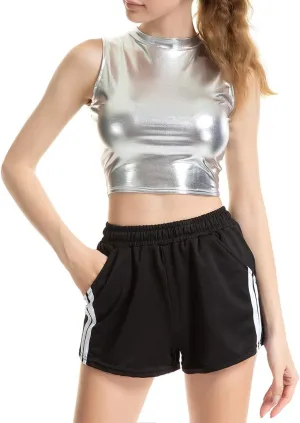 Women Metallic Tank Tops, Shiny Crop Top for Dancing, Raves, Festivals, Costumes