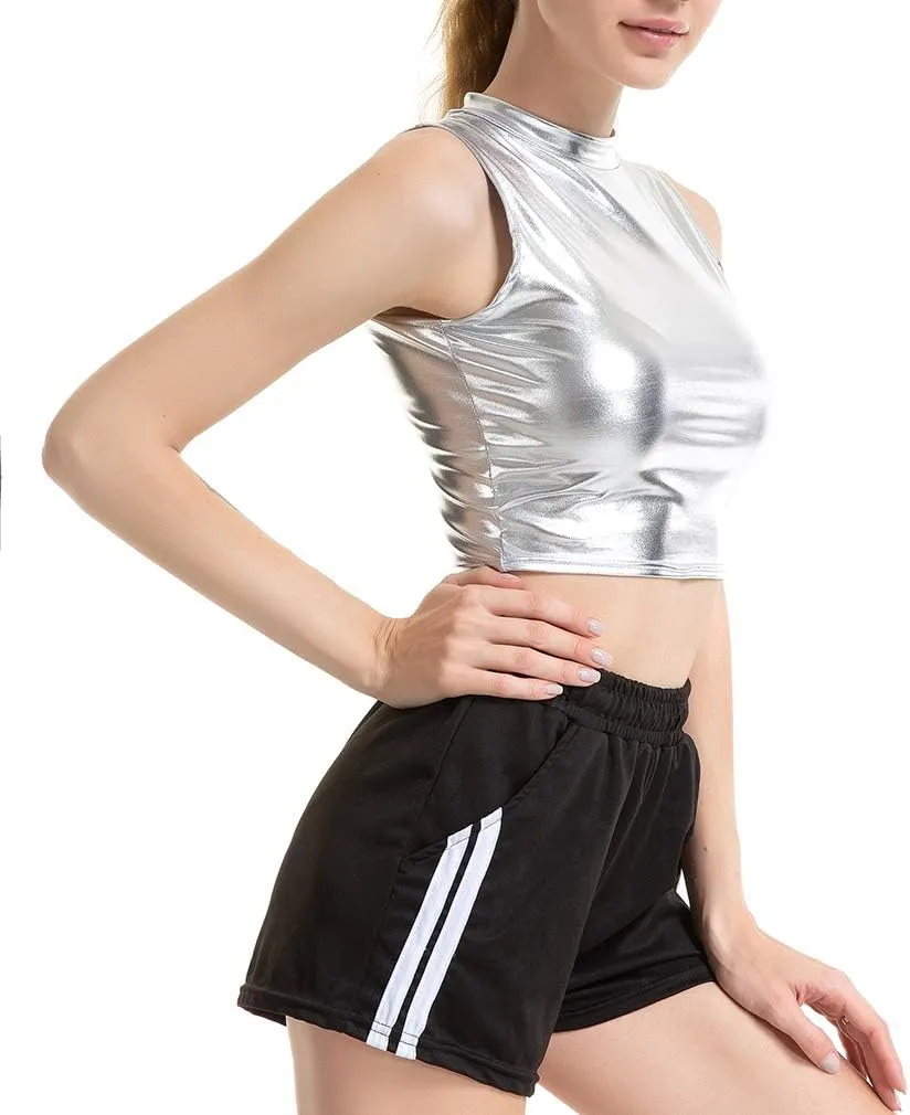 Women Metallic Tank Tops, Shiny Crop Top for Dancing, Raves, Festivals, Costumes