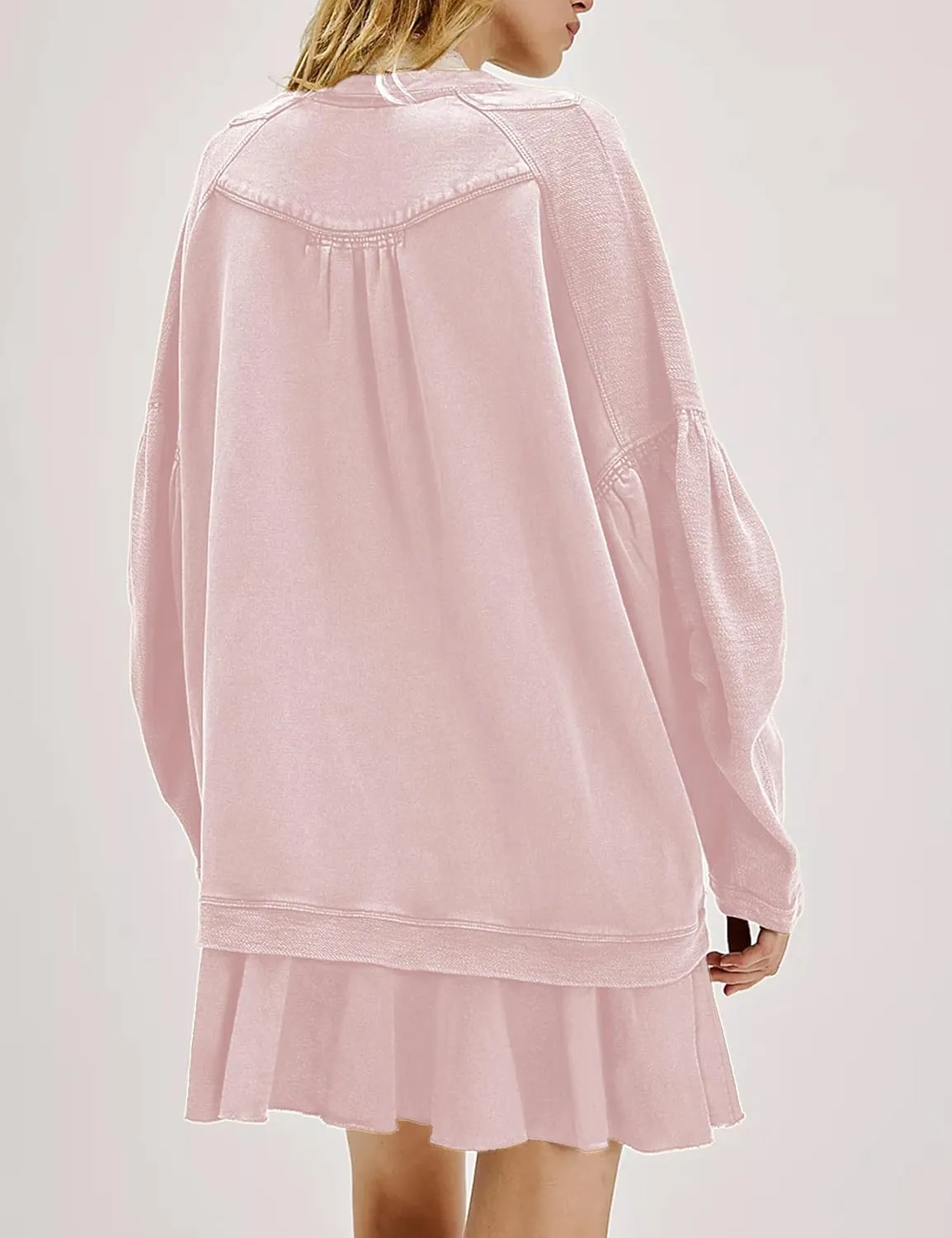 Womens Long Sleeve Pullover Sweatshirt Dress Button Down Oversize Fall Mini Dress