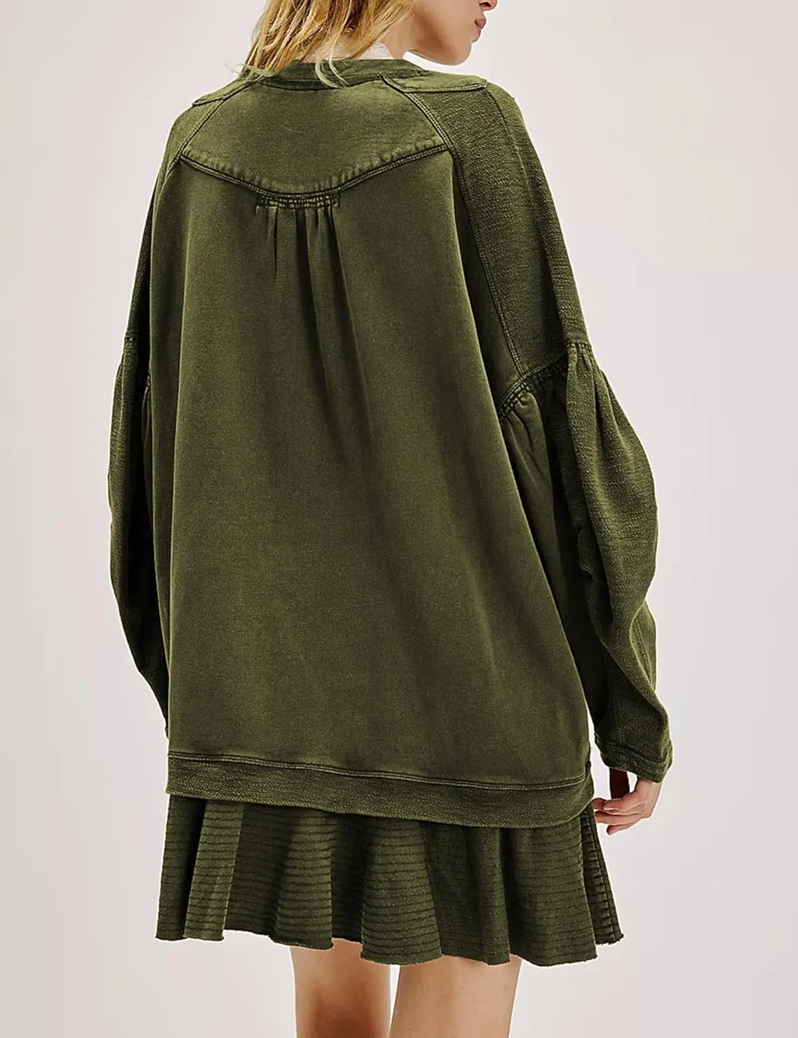 Womens Long Sleeve Pullover Sweatshirt Dress Button Down Oversize Fall Mini Dress