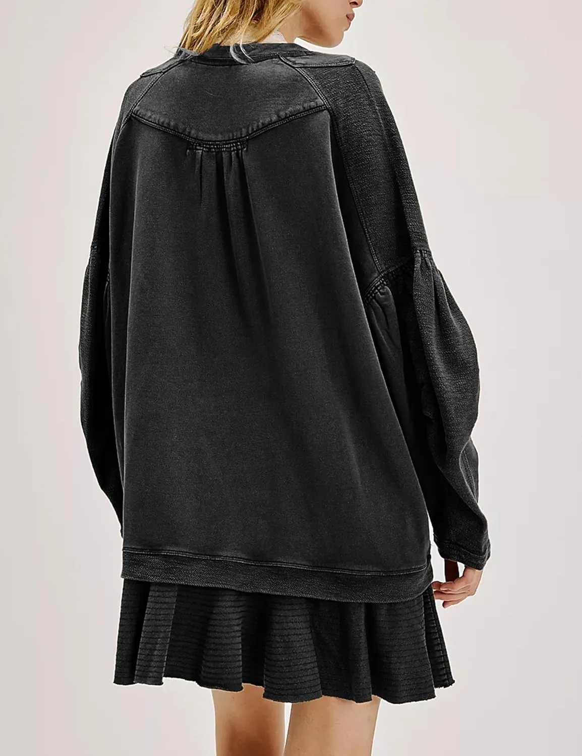Womens Long Sleeve Pullover Sweatshirt Dress Button Down Oversize Fall Mini Dress