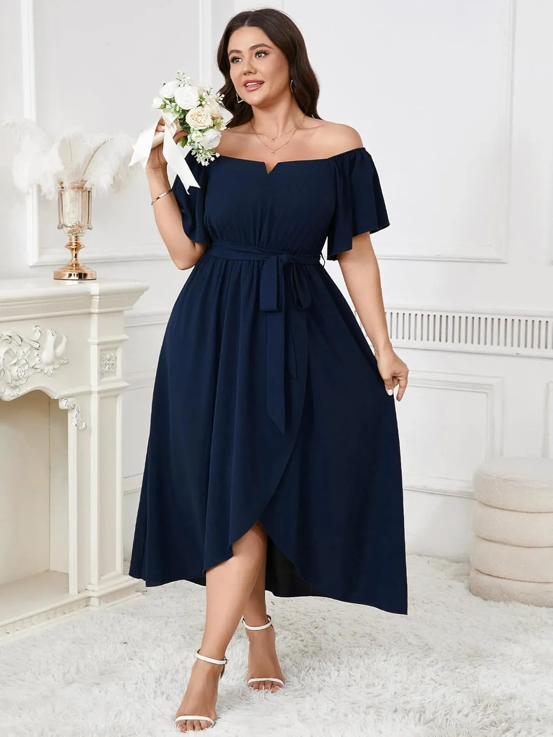 Women's Plus Size Maxi Dress Short Sleeve Square Neck Flowy A Line Wedding Guest Cocktail Long Dress