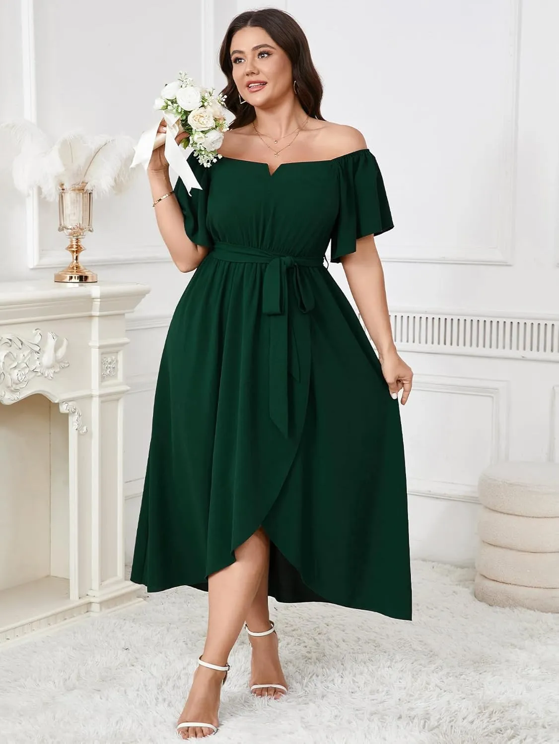 Women's Plus Size Maxi Dress Short Sleeve Square Neck Flowy A Line Wedding Guest Cocktail Long Dress